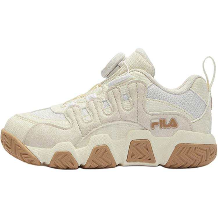 FILA KIDS BOA Slip Resistant Cushioning Low top Children's Basketball Shoes Milk White Children Aged 3 7 Years Old