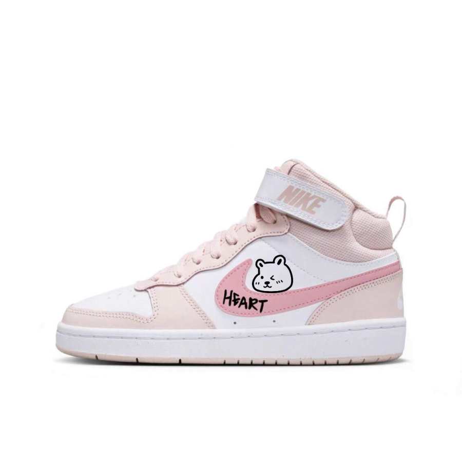 Nike Nike Court Cute Bear Pink Heart Abrasion Resistant Mid top Kids' Skateboarding Shoes Teenagers