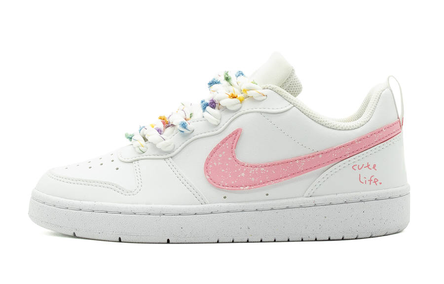 Nike Nike Court Borough Cotton Candy Leather Slip Resistant Abrasion Resistant Low top Kids' Skateboarding Shoes White