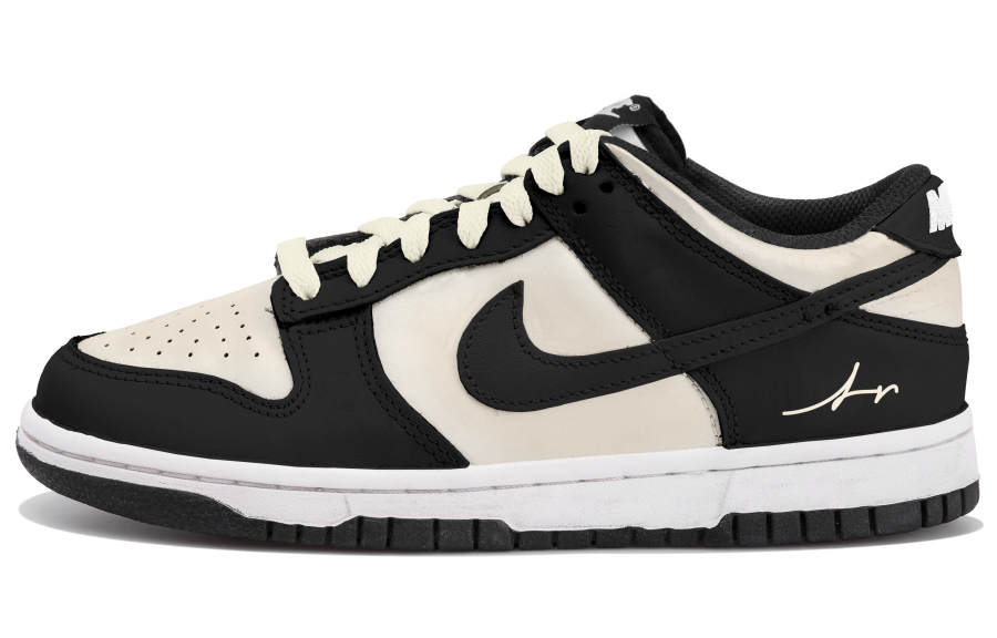Nike Nike Dunk 'Black' Leather Low top Kids' Skateboarding Shoes Black White Yellow Teenagers