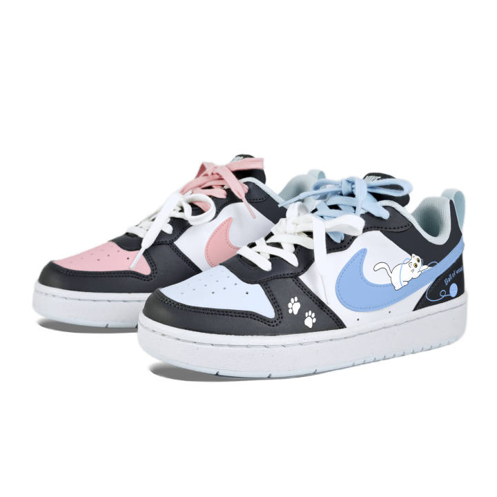 Nike Nike Court Borough Meowth Mismatched Synthetic Leather Slip Resistant Abrasion Resistant Low top