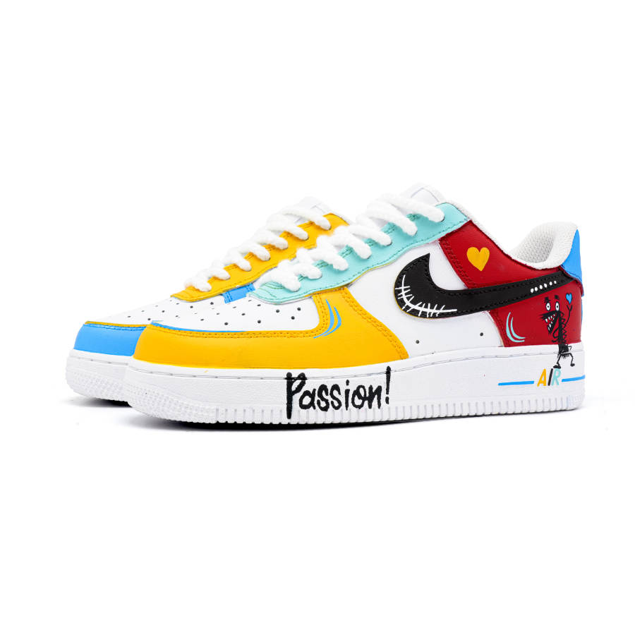 Nike Nike Air Force 1 Heart Gesture Female Leather Slip Resistant Slip Resistant Low top Skateboard Shoes Red Blue Kids'