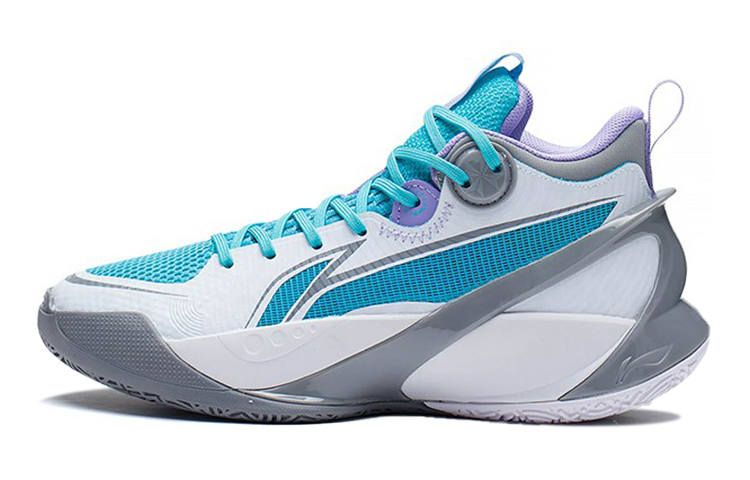 Li-Ning YOUNG Li Ning YOUNG Cow Leather Mid top Basketball Shoes White Gray Blue Unisex
