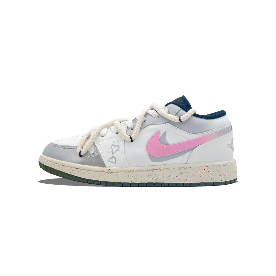 Jordan Jordan Air Jordan 1 Mist Pink Synthetic Leather Low top Children's Basketball Shoes Gray Pink Teenagers