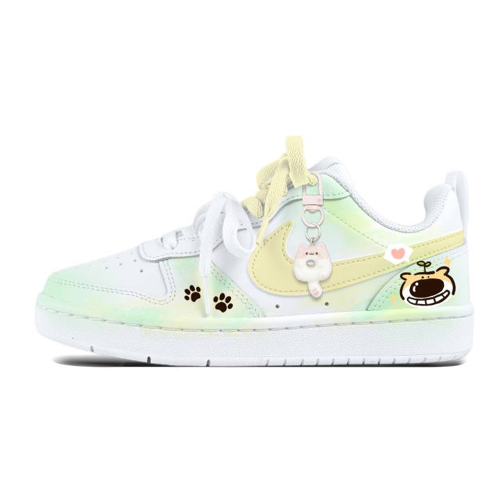Nike Nike Court Borough Low 2 Leather Slip Resistant Abrasion Resistant Low top Kids' Skateboarding Shoes Willow Yellow