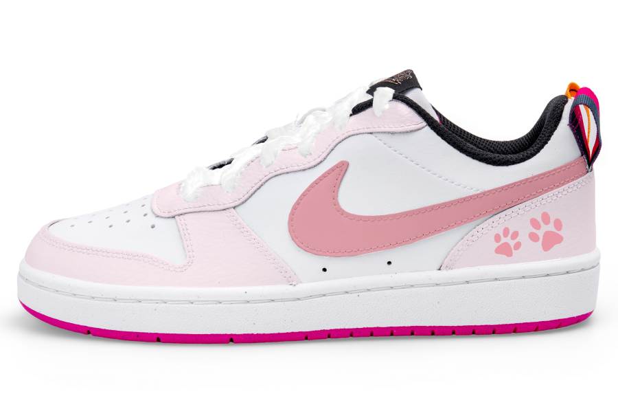 Nike Nike Court Borough Light Pink Paw Print Synthetic Leather Abrasion Resistant Low top Kids' Skateboarding Shoes