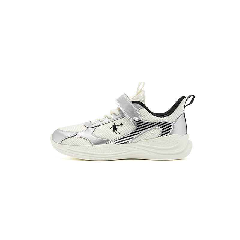 QIAODAN Synthetic Leather, Textile Low top Running Shoes Ivory White/Silver Teenagers