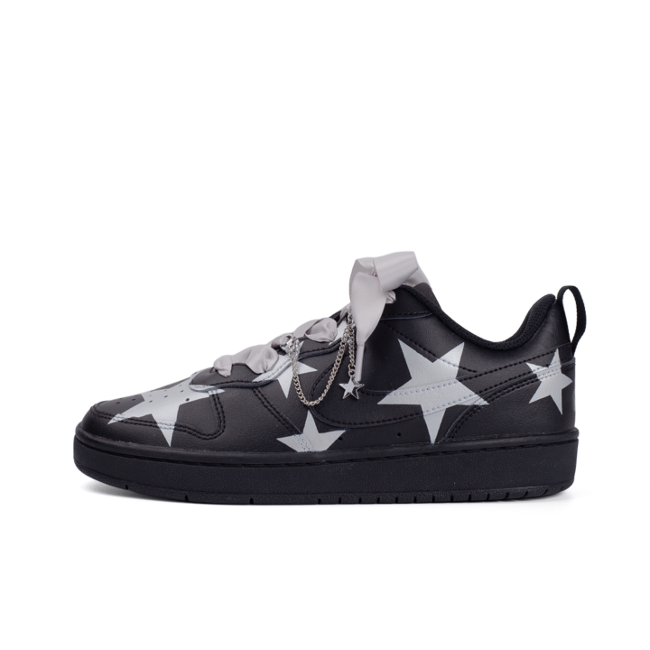 Nike Nike Court Borough Gothic Star Leather Slip Resistant Low top Kids' Skateboarding Shoes Black Silver