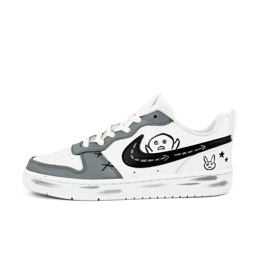 Nike Nike Court Borough Gray Mountain Sky Leather Slip Resistant Abrasion Resistant Low top Kids' Skateboarding Shoes