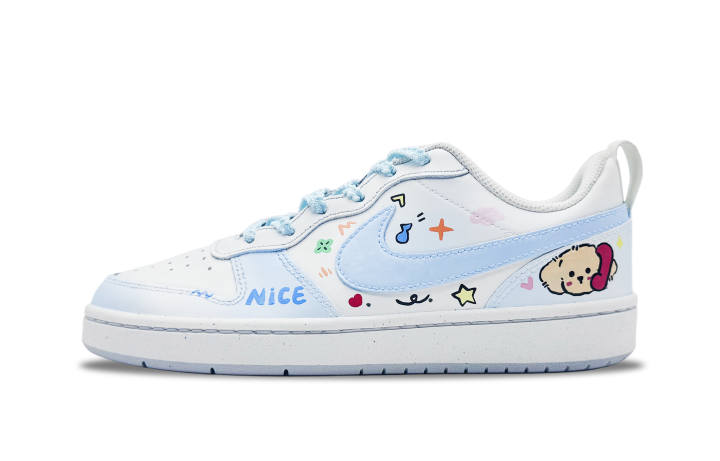 Nike Nike Court Borough Nice Puppy Leather Slip Resistant Abrasion Resistant Low top Kids' Skateboarding Shoes Sky Blue