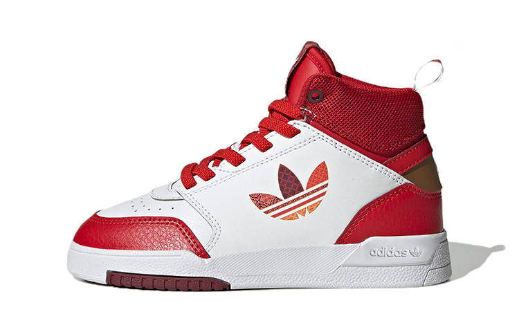 Adidas Originals Drop Step Slip Resistant Abrasion Resistant High top Kids' Skateboarding Shoes White Red Gold