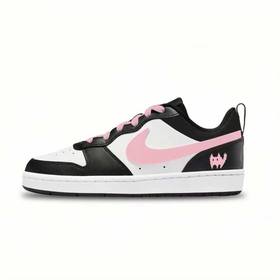 Nike Nike Court Borough Little Black Pink Leather Youth Abrasion Resistant Low top Kids' Skateboarding Shoes Unisex