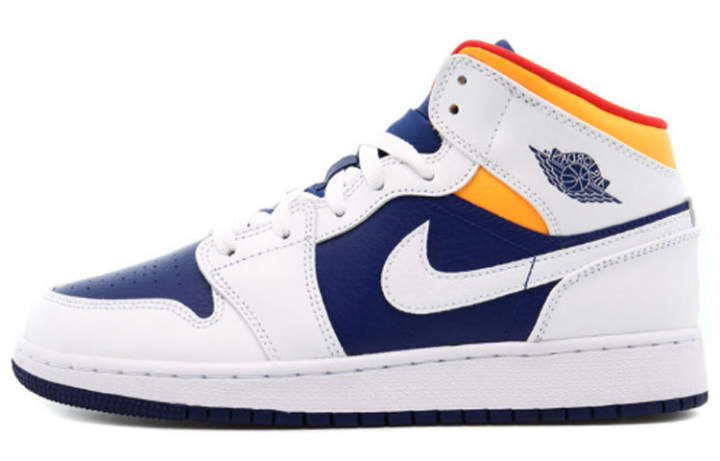 Jordan Jordan 1 Mid White Laser Orange Deep Royal Blue GS