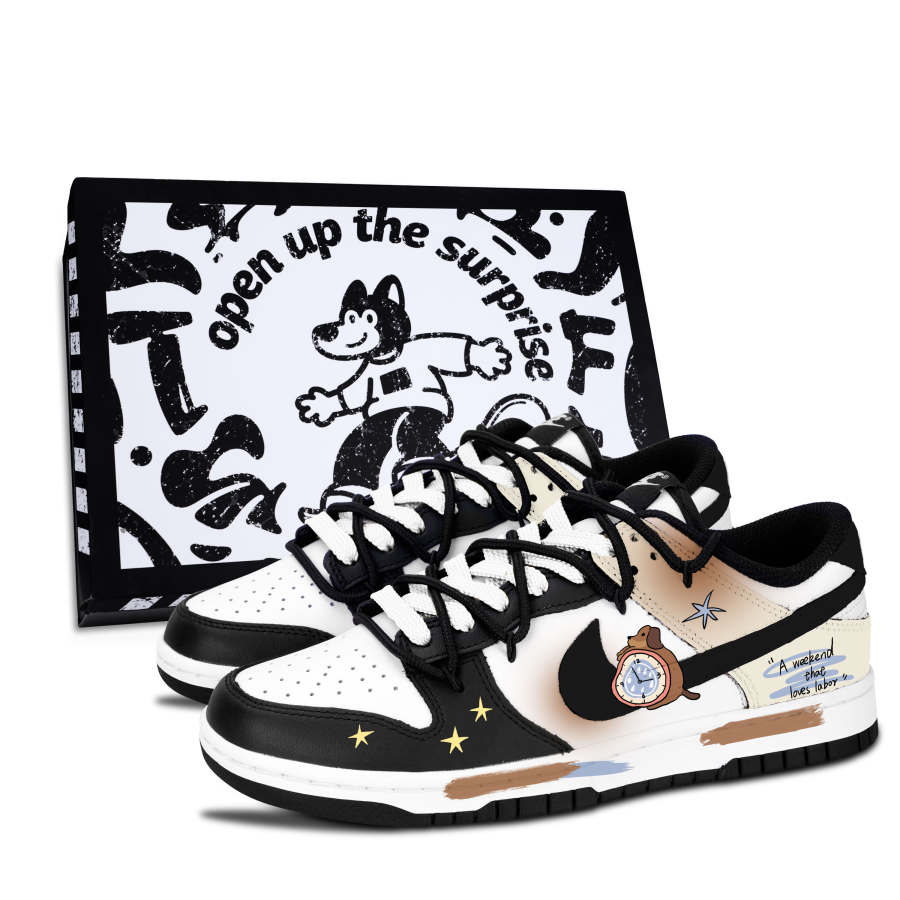 Nike Nike Dunk Black White, Canine Zodiac Leather Slip Resistant, Abrasion Resistant, Lightweight Cushioning