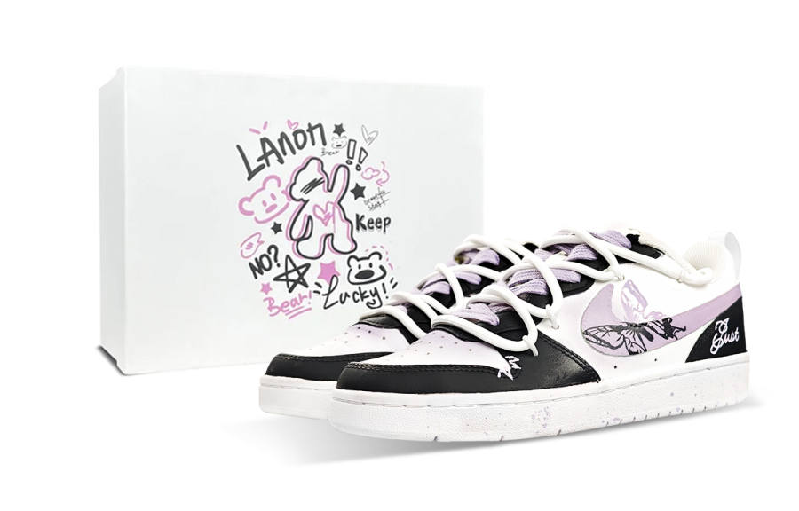 Nike Nike Court Borough Bubble Shadow Butterfly Synthetic Leather Low top Kids' Skateboarding Shoes Purple White Teenagers
