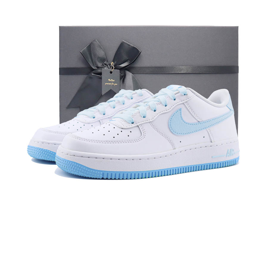Nike Nike Air Force 1 Leather Slip Resistant Anti Kick Slip Resistant Anti Kick Low top Kids' Skateboarding Shoes White Blue