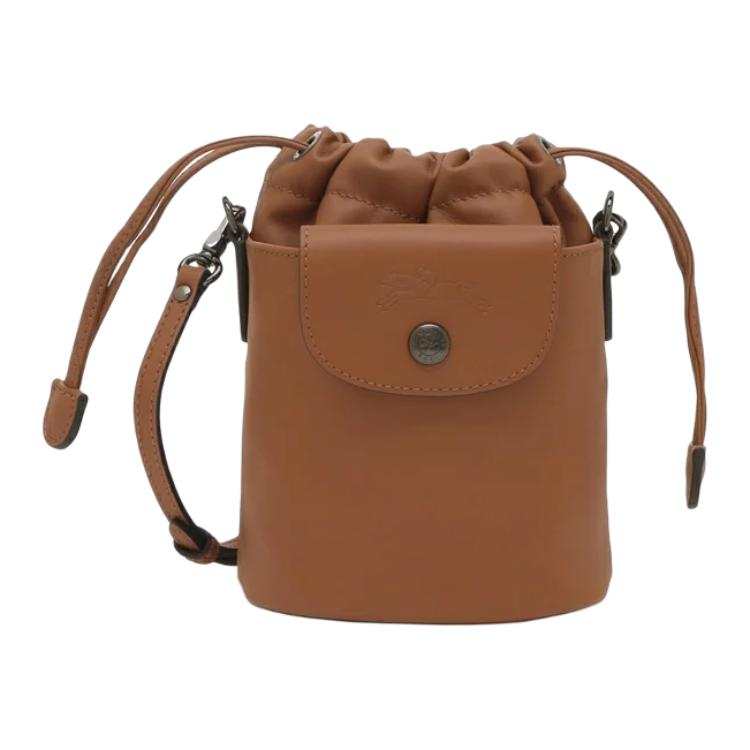 LONGCHAMP Le Pliage Xtra Cow Leather Bucket Bags Crossbody Bag, Shoulder Bag Mini Women's Brown
