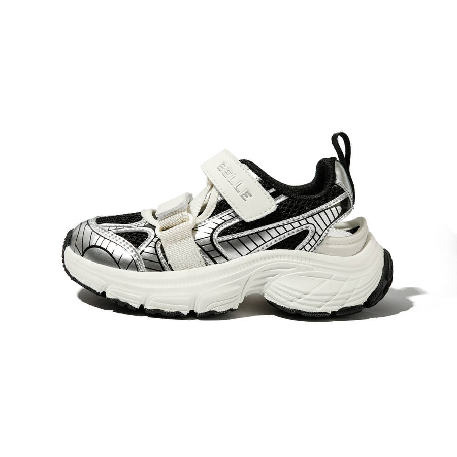 BELLE Synthetic Leather Kids Lifestyle Shoes Black Silver Rice Kids'