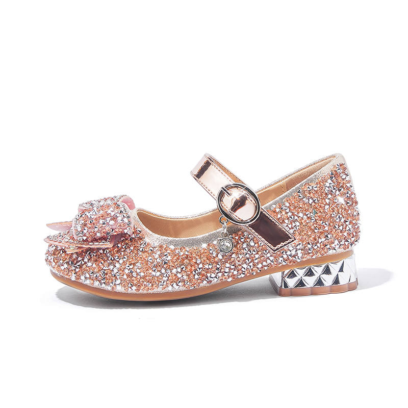 Snoffy Small High Heel Crystal Shoes For Princess Abrasion Resistant Breathable Low top Kids' Leather Shoes