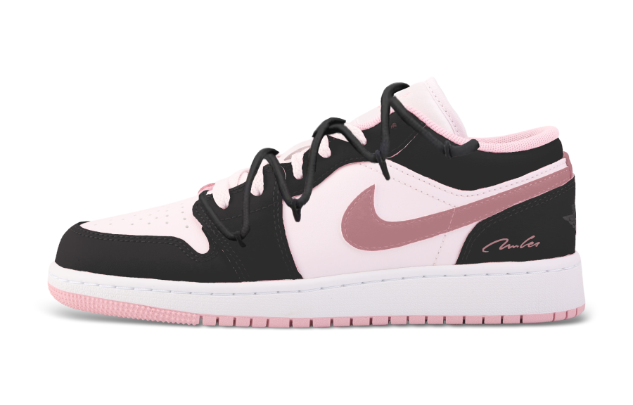 Jordan Jordan Air Jordan 1 Blackberry Slip Resistant Abrasion Resistant Low top Children's Basketball Shoes Pink Teenagers