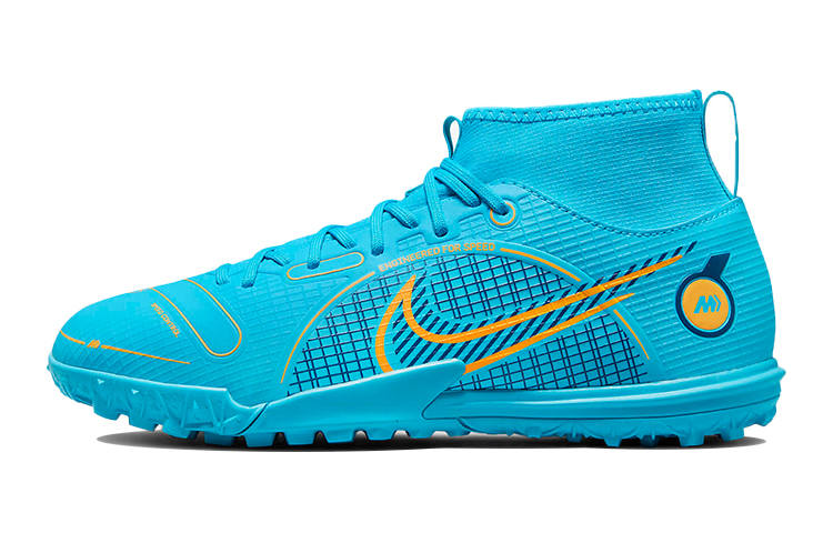 Nike Nike Mercurial Superfly 8 Slip Resistant Cushioning Abrasion Resistant Mid top Kids' Soccer Shoes Blue Kids'