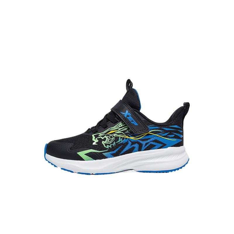XTEP Fabric Slip Resistant Low top Kids' Running Shoes Black/Beijing Blue Children Aged 3 7 Years Old