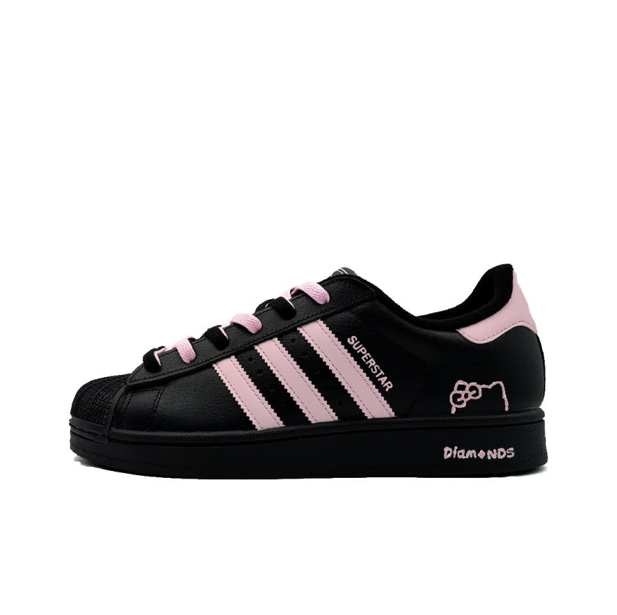 Adidas Originals Superstar 2 Black Thin Pink Sharp Low top Kids' Skateboarding Shoes Unisex
