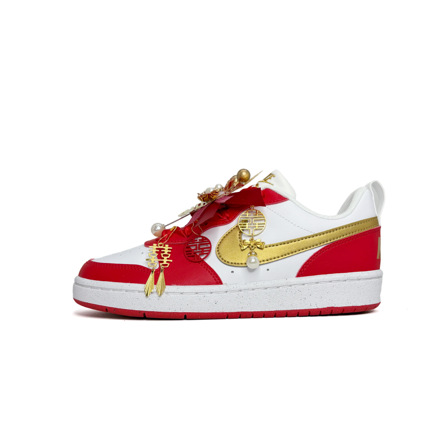 Nike Nike Court Borough Slip Resistant Abrasion Resistant Low top Skateboard Shoes Gold Red Teenagers