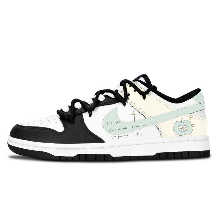 Nike Nike Dunk Black White, Star Whisper Leather Slip Resistant Abrasion Resistant Slip Resistant Abrasion Resistant Low top
