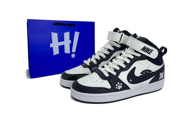Nike Nike Court Borough 2 Cute Paw Black Kitten Leather Mid top Skateboard Shoes Kids'