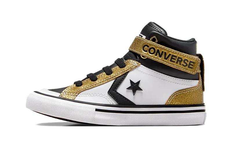 Converse Pro Blaze Strap High top Children's Basketball Shoes Black Gold White Children Aged 3 7 Years Old
