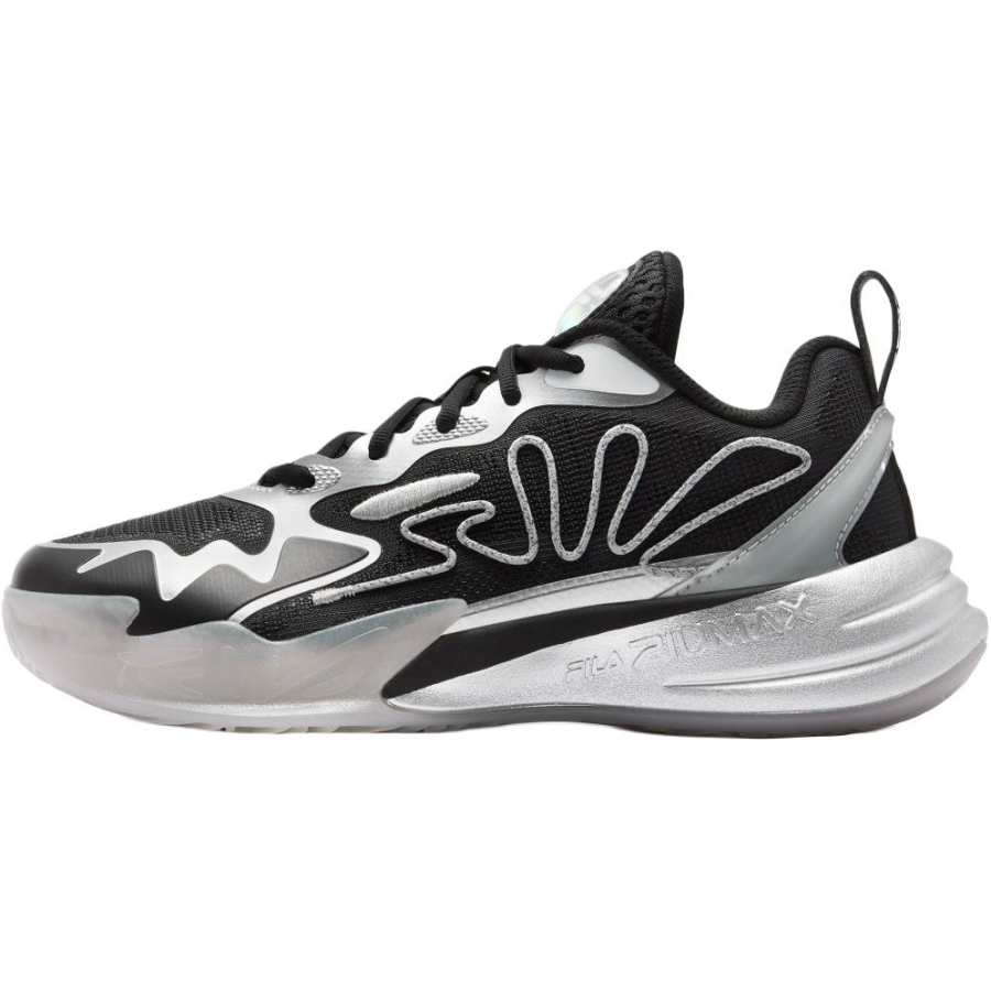 FILA KIDS Pterosaur Shoes Lightweight Cushioning Children's Basketball Shoes Black/Space Silver Teenagers