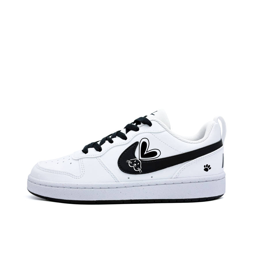 Nike Nike Court Borough Heart Bunny Synthetic Leather Abrasion Resistant Low top Kids' Skateboarding Shoes Black White
