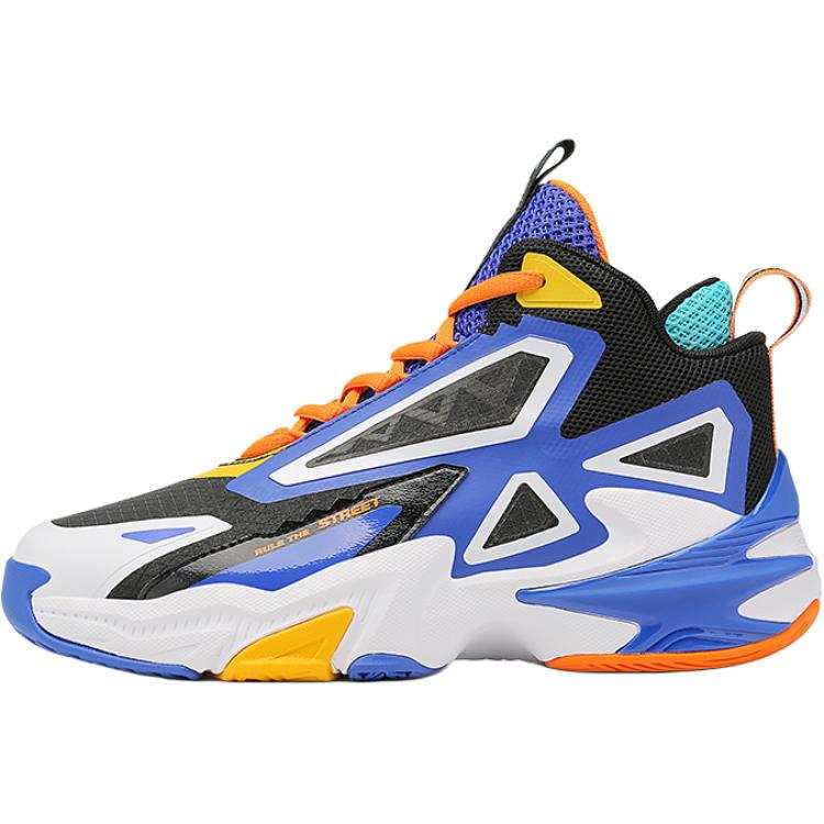 QIAODAN Slip Resistant Cushioning Abrasion Resistant Breathable High top Basketball Shoes Black/misty Blue Teenagers