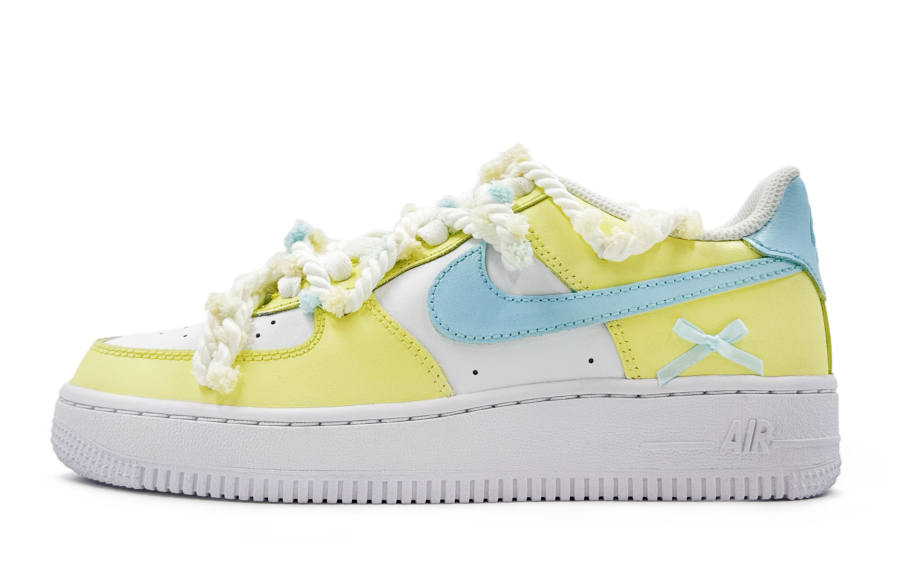 Nike Nike Air Force 1 REGO Hot Dog Lemon Maris Sal Slip Resistant Low top Kids' Skateboarding Shoes Yellow Blue Teenagers