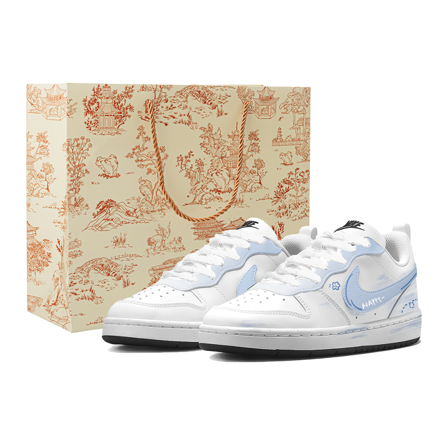Nike Nike Court Borough Happiness Paper Plane Abrasion Resistant Low top Kids' Skateboarding Shoes Blue White Teenagers
