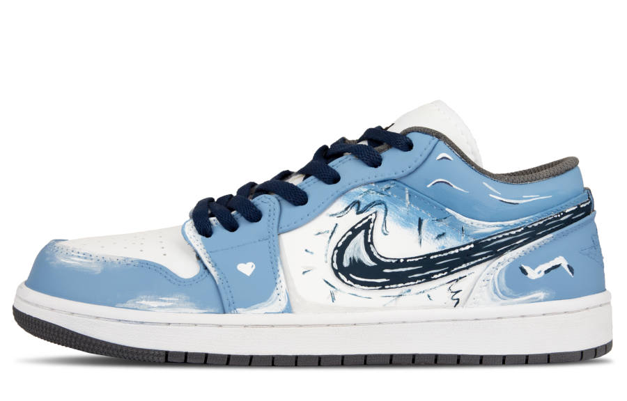 Jordan Jordan Air Jordan 1 Leather Individual Slip Resistant Slip Resistant Low top Children's Basketball Shoes Blue Unisex