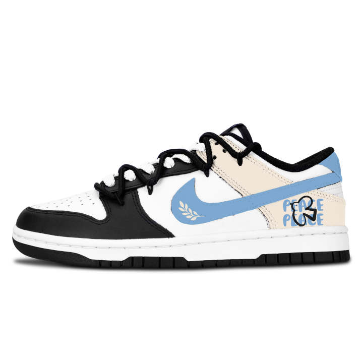 Nike Nike Dunk Black White, Peace Symbol Leather Slip Resistant, Abrasion Resistant, Lightweight Cushioning