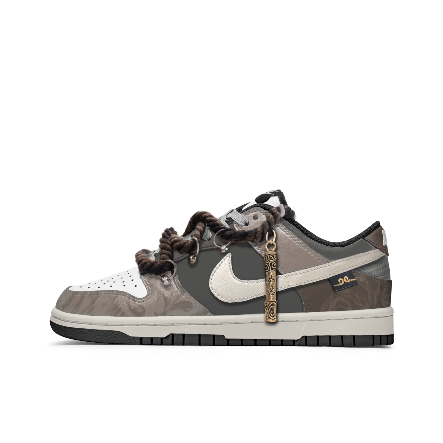 Nike Nike Dunk Casual Slip Resistant Abrasion Resistant Low top Kids' Skateboarding Shoes Brown Gray Teenagers