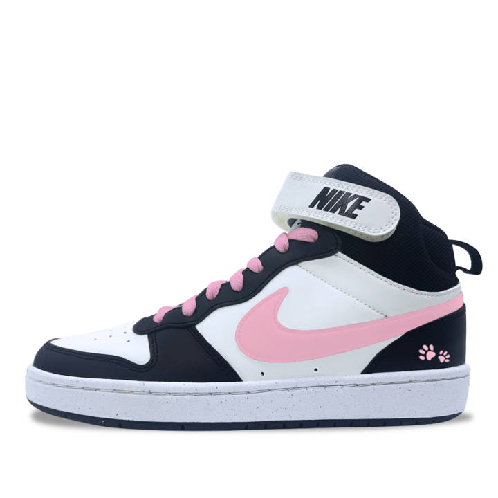 Nike Nike Court Borough 2 Pink Cool Cat Paw Leather Slip Resistant Abrasion Resistant Mid top Kids' Skateboarding Shoes Pink