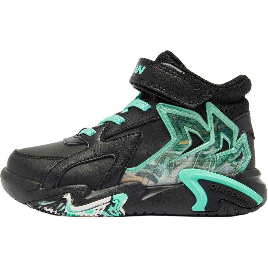 QIAODAN Slip Resistant Abrasion Resistant Mid top Kids' Skateboarding Shoes Black Green Children Aged 3 7 Years Old