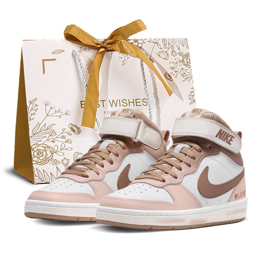 Nike Nike Court Borough Peach Pink Synthetic Leather Slip Resistant Abrasion Resistant High top Kids' Skateboarding Shoes