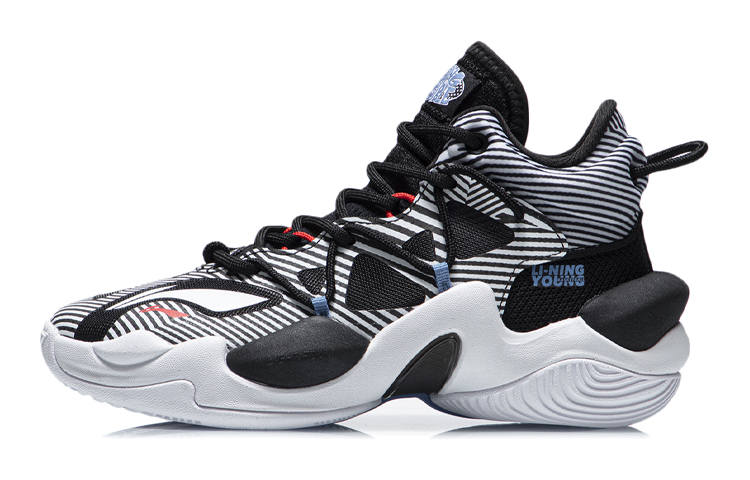 Li-Ning YOUNG Li Ning YOUNG Air Strike Low Comfortable Mid top Basketball Shoes Black White Blue Unisex