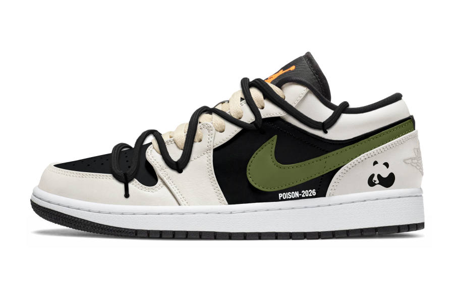 Jordan Jordan Air Jordan 1 Jasper Panda Leather Slip Resistant Abrasion Resistant Low top Children's Basketball Shoes White