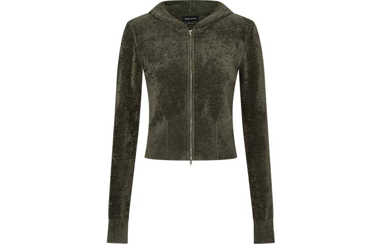 URBAN REVIVO Knitwear Women's Gray Green Hooded Moderate Cardigan
