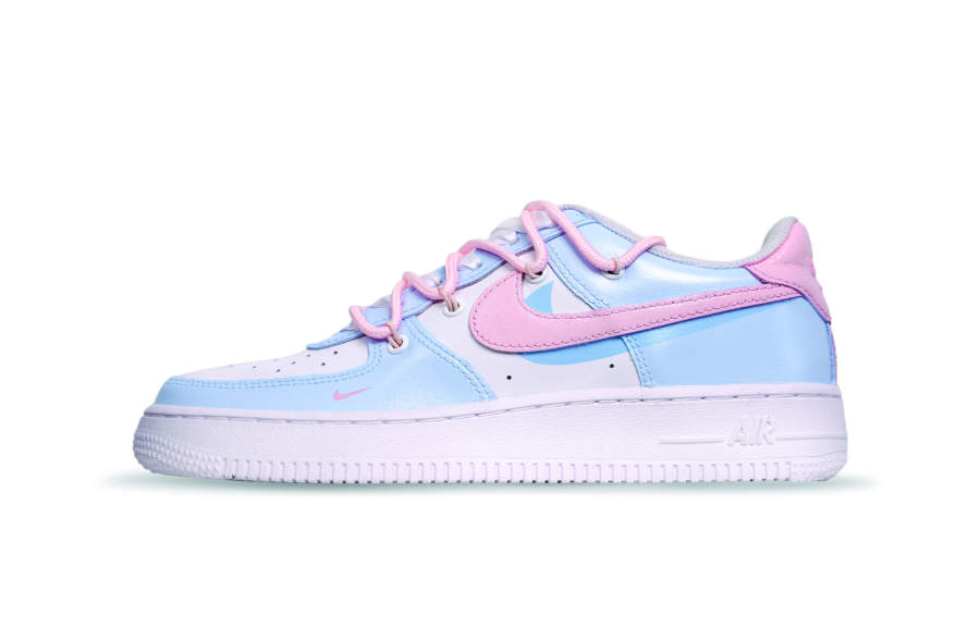 Nike Nike Air Force 1 Slip Resistant Abrasion Resistant Low top Kids' Skateboarding Shoes Blue Pink Teenagers