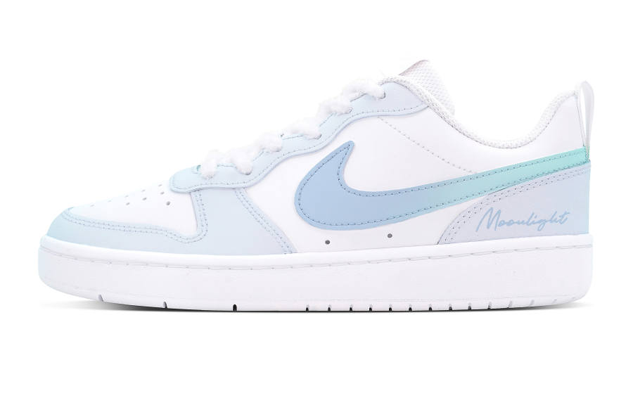 Nike Nike Court Borough Low 2 Leather Slip Resistant Abrasion Resistant Low top Kids' Skateboarding Shoes White Blue
