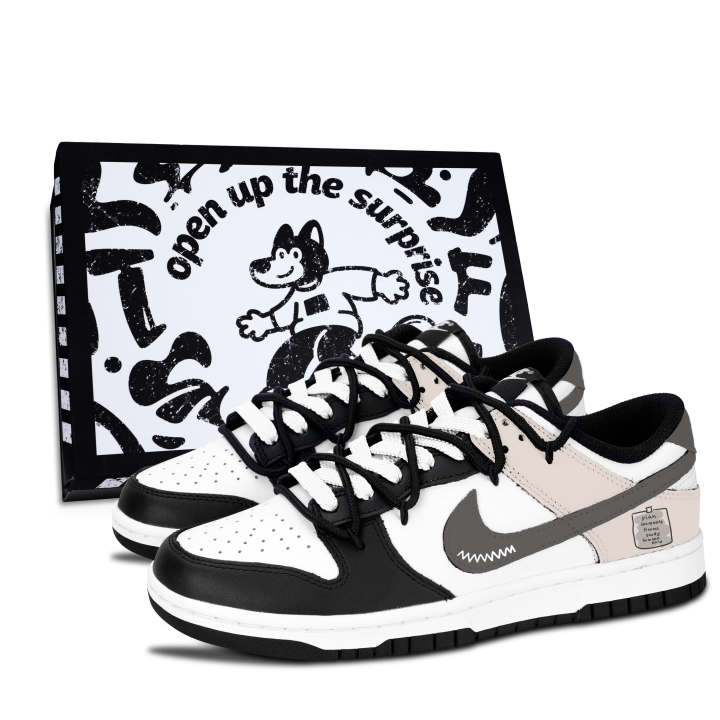 Nike Nike Dunk Black White, Light Brown Abrasion Resistant Low top Skateboard Shoes Unisex Gray