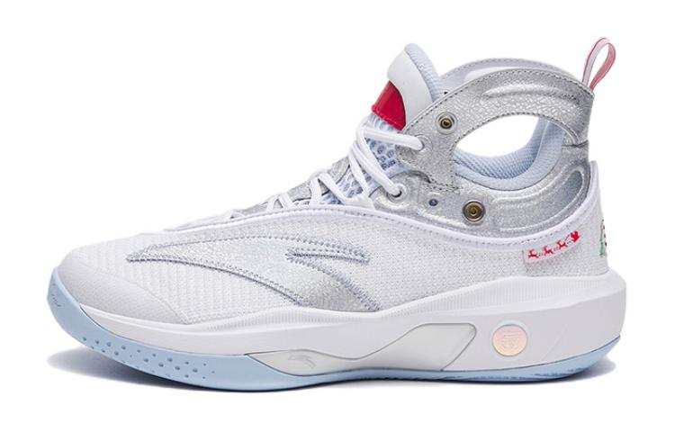 Antakids KT8 Sports Slip Resistant Cushioning Abrasion Resistant High top Basketball Shoes White Silver Blue Teenagers