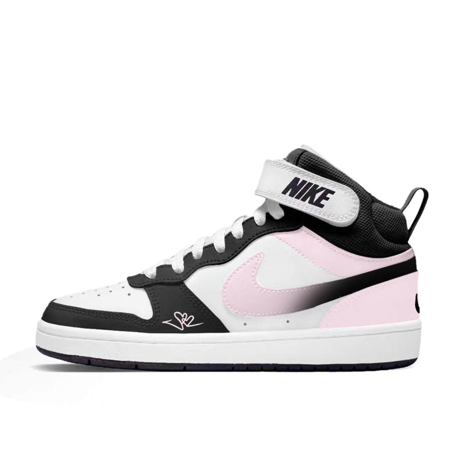 Nike Nike Court Borough 2 Pink Mist Cream Leather Slip Resistant Abrasion Resistant Mid top Kids' Skateboarding Shoes